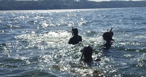 3 elever i vandet, flot sk+ªr i vandet fra solen.jpg